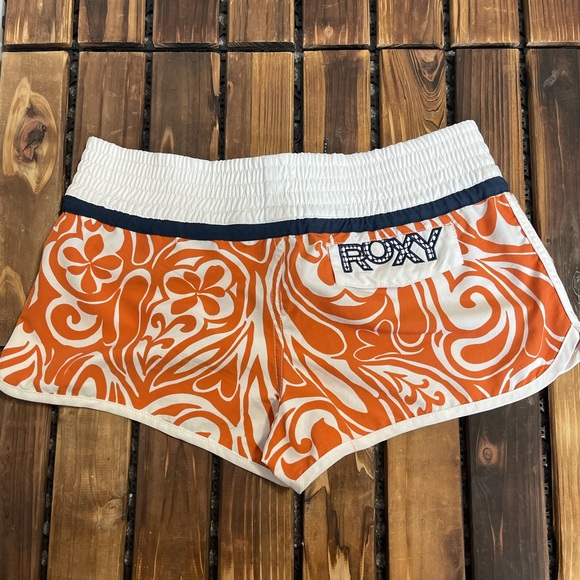 Roxy Floral Print Orange Board Shorts Size 9 - Picture 2 of 6